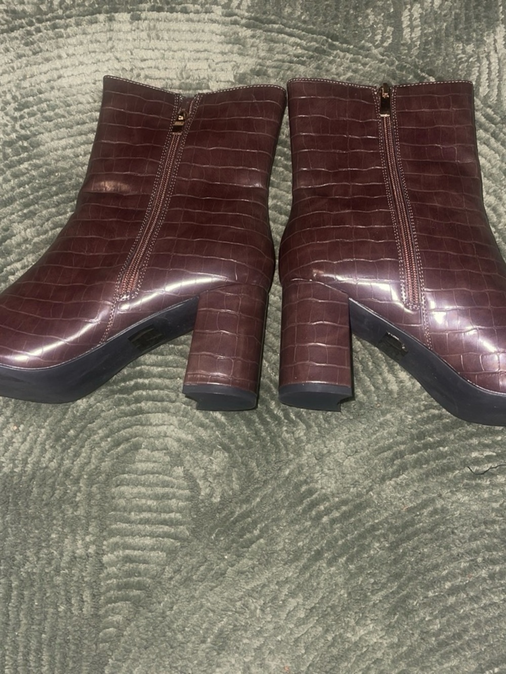 H by Halston Croc-Embossed Wine Platform Ankle Boots
